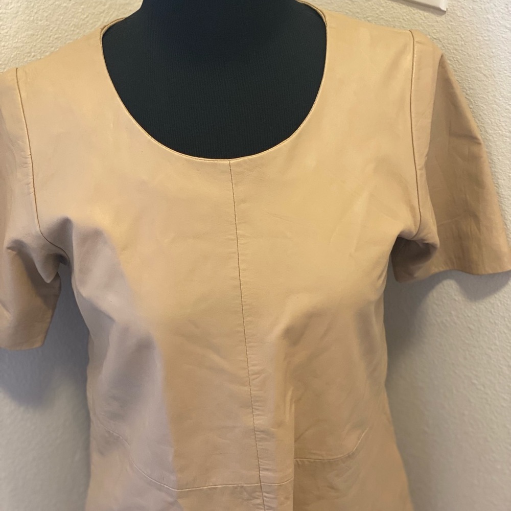 Topshop Tan Genuine Leather Shift Dress Beige Size 8 - Picture 3 of 8